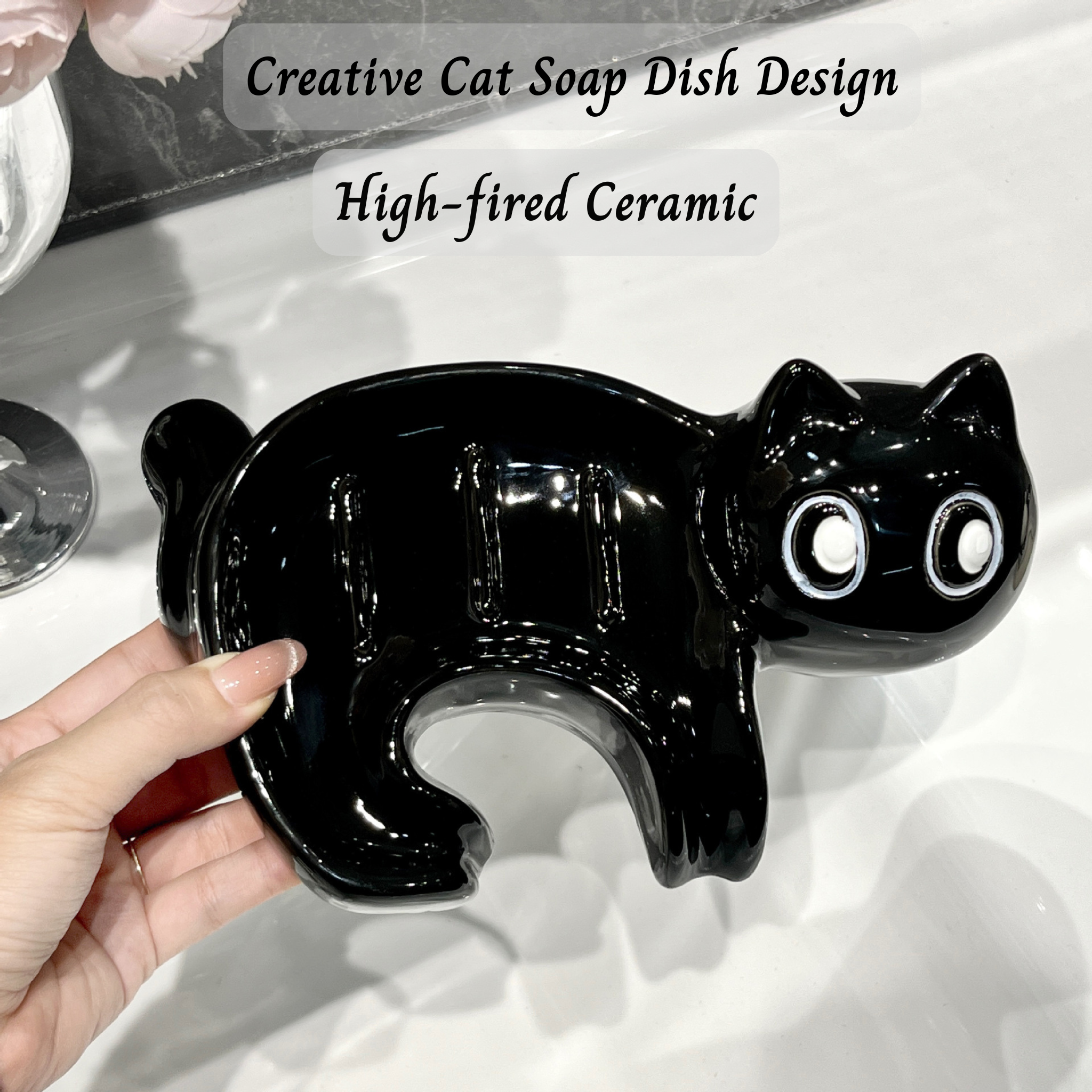 🐱 Cute Cat Ceramic Soap Holder – Drain Soap Dish for Bathroom & Washroom | Decorative Home Accessory