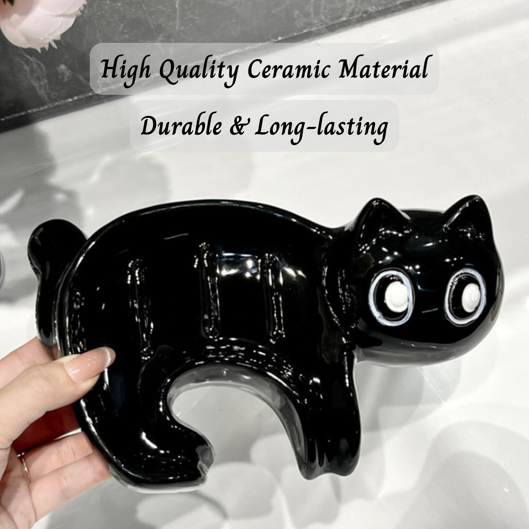 🐱 Cute Cat Ceramic Soap Holder – Drain Soap Dish for Bathroom & Washroom | Decorative Home Accessory